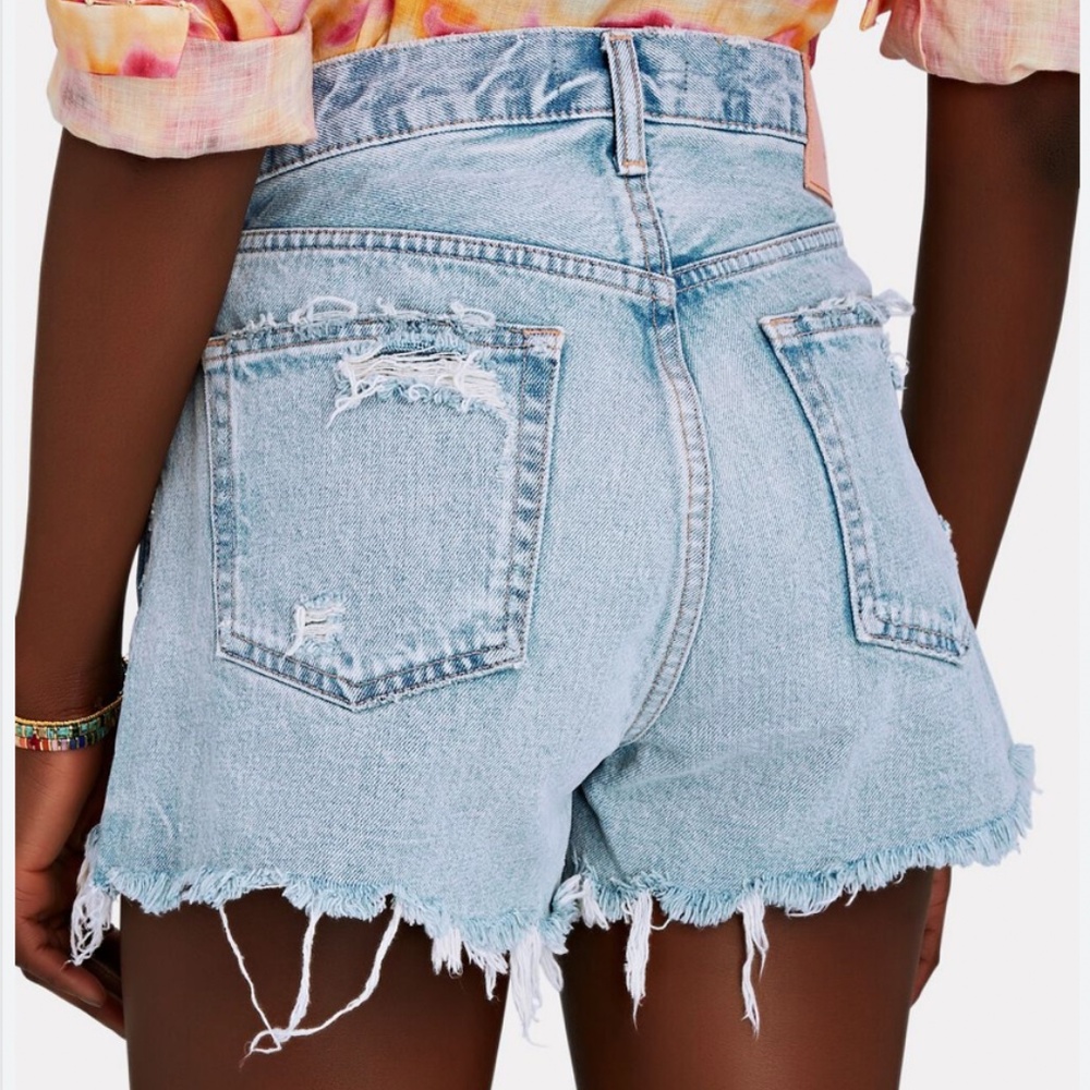 Moussy Light Blue Distressed High-Rise Jean Shorts